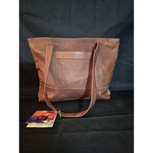 Piel Leather Messenger Bag Purse Tote brown with compartments New With Tags